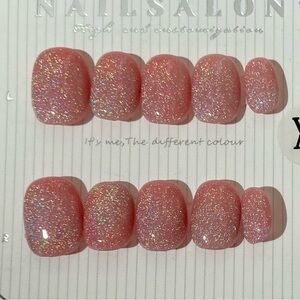 [XS] 10Pcs Handmade Wearable Press on Nail Full Cover Short Pink Rainbow Cat-eye